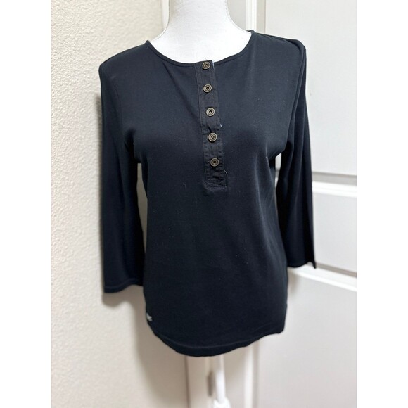 Women’s black 3/4 sleeve 1/4 button front blouse t-shirt size L Ralph Lauren - Picture 8 of 8